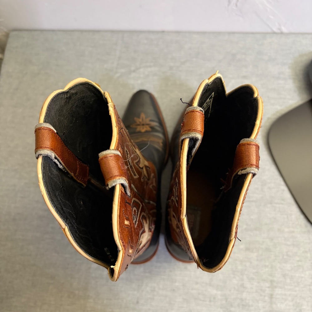 Ariat Western Boots Women 7.5B Black Brown 15502 Leather Inlay Snip Toe Vintage - Picture 6 of 13